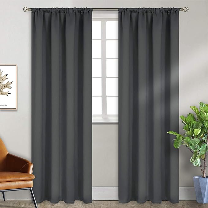 BGment Blackout Curtains for Bedroom 84 Inches Long 2 Panels Set - Rod Pocket Thermal Insulated Room Darkening Curtain Drapes for Living Room, 42 x 84 Inch, Dark Grey