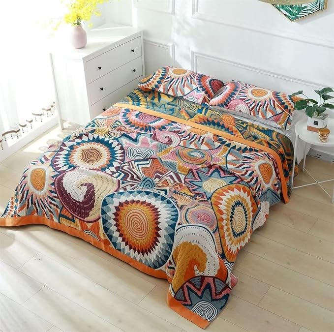 MSGKV Boho Throw Blanket for Bed 60"x80" 100% Cotton Couch Twin Size Blanket Breathable Lightweigh Blankets Home Decor Muslin All Seasons