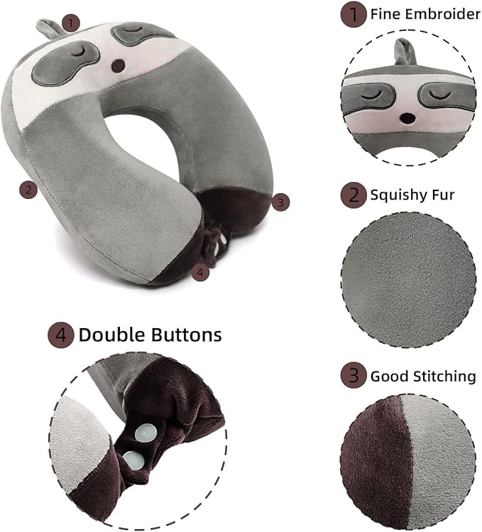 Niuniu Daddy Sloth Kids Neck Pillow for Traveling, 100% Memory Foam Soft Travel Pillow, Airplane Travel Road Trip Essential for Children, Neck Support, Stop Head from Falling Forward for Sleeping