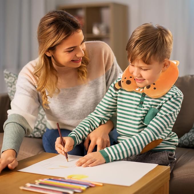 Niuniu Daddy Red Panda Kids Neck Travel Pillow for Traveling, Portable Memory Foam Neck Supportive Cervical Pillow for Long Flights Airplane, Car Headrest Sleeping for 3-8 Y/O Boys Girls Toddler