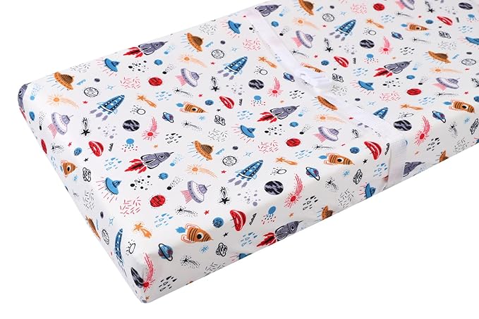 Changing Pad Cover Set 3 Pack Jersey Knit Ultra Soft for Baby Boys Girls Rocket Satellite/Car/Bus