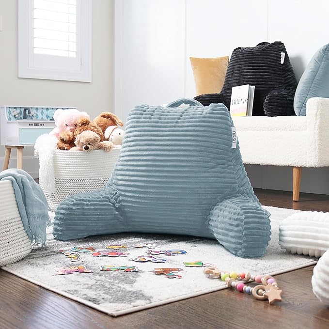 Hearth & Harbor Reading Pillow for Bed Adult – Back Pillow for Sitting in Bed, Standard Bed Pillows for Sitting Up in Bed, Foam Bed Chair Pillow, Stone Blue Bed Rest Pillow