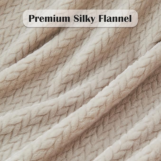 NEWCOSPLAY Super Soft King Blanket Linen Premium Silky Flannel Fleece Leaves Pattern Lightweight Bed Blanket All Season Use (Linen, King(90"x110"))