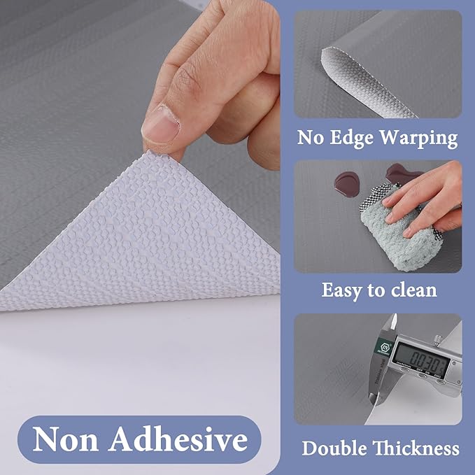 Drawer and Shelf Liner for Kitchen Cabinet: 12 in X 30 Ft Non Slip Waterproof Shelf Paper Non Adhesive Refrigerator Liners Gray Easy Liners for Bathroom Cupboard with Knife Tape Measure
