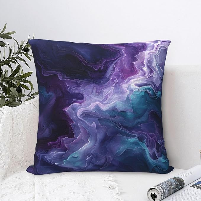 Purple Teal Turquoise Galaxy Nebulous 20x20 inches Throw Pillow Covers Cozy Square Pillowcases Home Decor for Bed Couch Sofa Office Living Room Cushion Covers