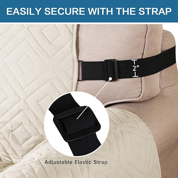 H.VERSAILTEX Reversible Chair Cover Furniture Protector Anti-Slip Couch Cover Water Resistant 2" Elastic Straps Chair Slipcover Pets Kids Fit Sitting Width Up to 21" (Chair:75" x 65", Ivory/Beige)