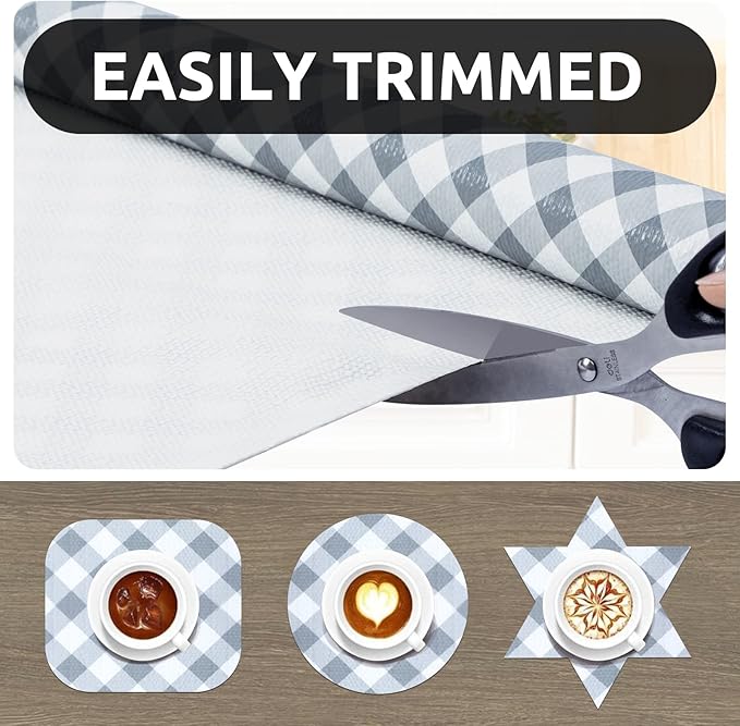 RAY STAR 18X96 Inch Shelf Liner for Kitchen Cabinets, Non-Adhesive Cabinet Liner Washable, PVC Drawer Liner for Dresser Non-Slip Bathroom (Plaid)(4 Roll)
