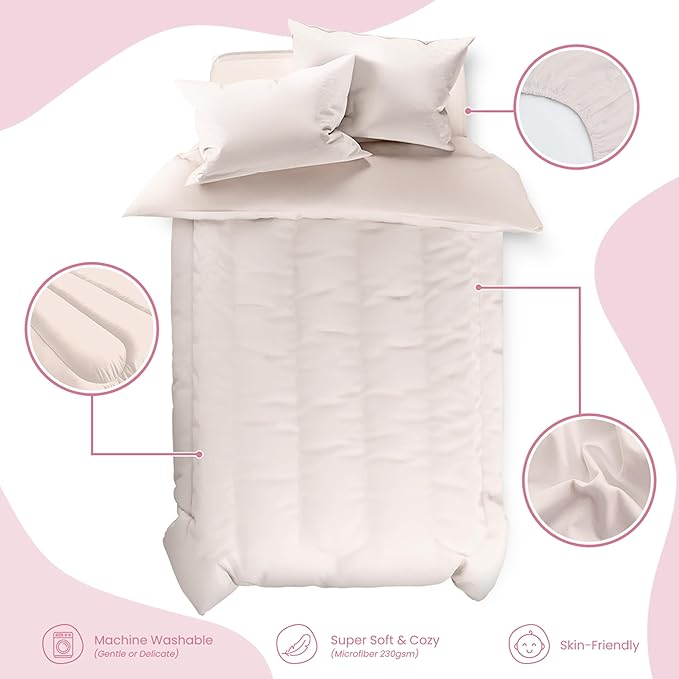 SANDJEST Beige Duvet Cover Sets Full Size for Kids Boys Girls, Incude 1 Polyester Comforter Cover 80x90 Inches and 2 Pillowcases 20x26 Inches, Comforter Not Included, Gift for Christmas Birthday