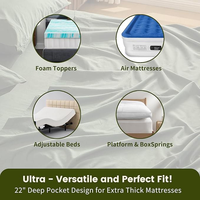 100% Linen Sheet Set Cal King Size Extra Deep Pocket Fits 18-24 Inch Mattress, Breathable & Soft, Smooth 6-Piece Set for Thick Mattresses Hotel Luxury Bedding（Cal King, Forest Green）