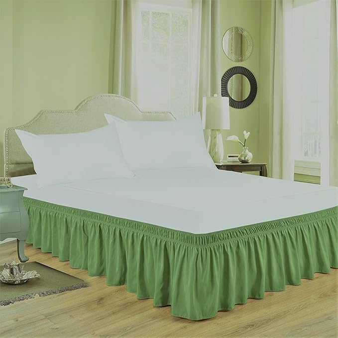 Sage Wrap Around Bed Skirts with 16" Drop - Three Sides Fabric Adjustable Elastic Dust Ruffle Silky Soft -600 TC Stretchy Bed Skirt-RV King(72"X 80") Sage