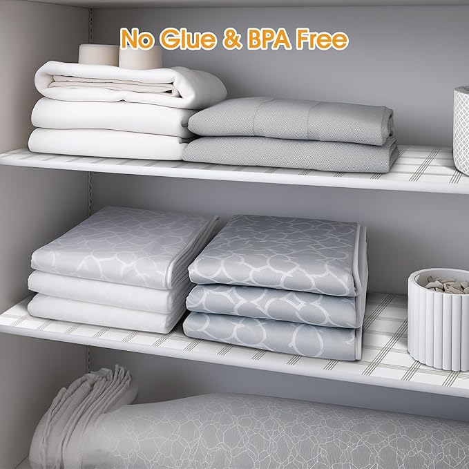 Shelf and Drawer Liner for Kitchen Cabinets Non-Adhesive, Strong Grip Non-Slip Thickened Cabinet Liners for Shelves, Waterproof Mats for Dresser Cupboard, White Square, 17 in x 10 Feet