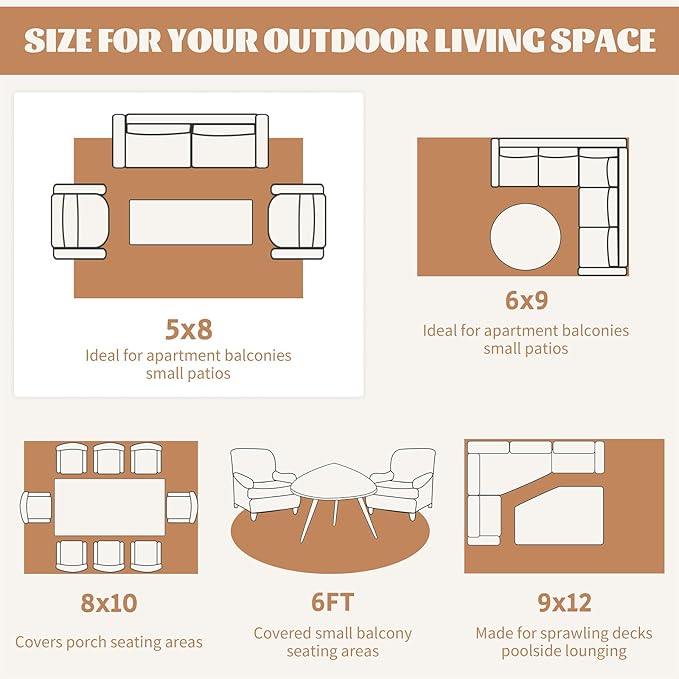 Ileading Outdoor Plastic Straw Rug 5x8ft Funny Floral Style Reversible Patio Area Rugs Waterproof Non Shedding Portable Carpets for Rv Outside Deck Pool Beach Picnic Camping (Orange)