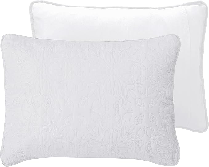 Easy-Going Twin Size Reversible Quilt Set with 1 Quilt and 1 Pillow Sham, Soft Bed Quilt Cover, Water Resistant Lightweight Microfiber Bedspread, Stain Resistant, Damask-White/White