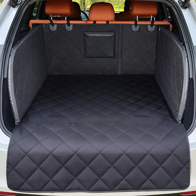REEVAA SUV Cargo Liner for Dogs, Full Coverage Non-Slip Cargo Cover with Cushioned Sides to Protect Your Dog, Waterproof & Durable, Machine Washable Trunk Protector Mat (M, Black)