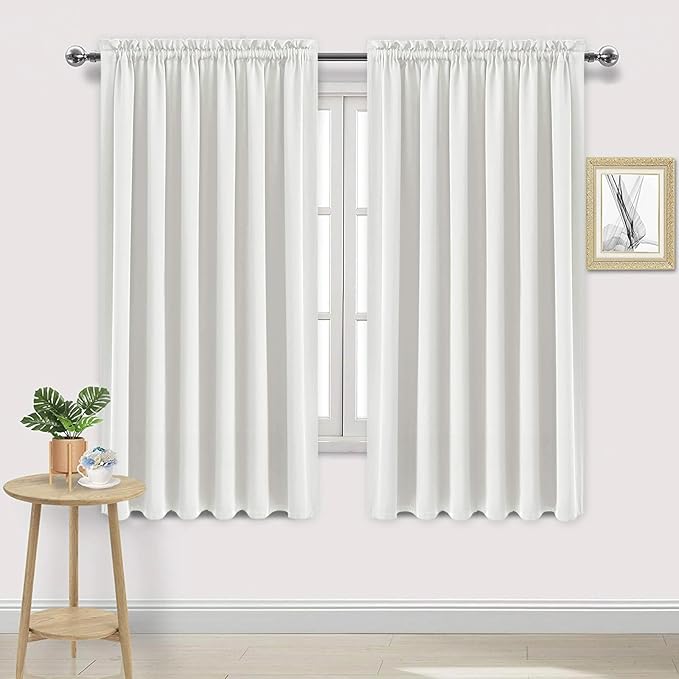 DWCN Blackout Curtains for Living Room Thermal Insulated, Energy Saving & Noise Reducing Bedroom Curtains, Ivory, W 70x L 72 Inch, Set of 2 Rod Pocket Curtain Panels