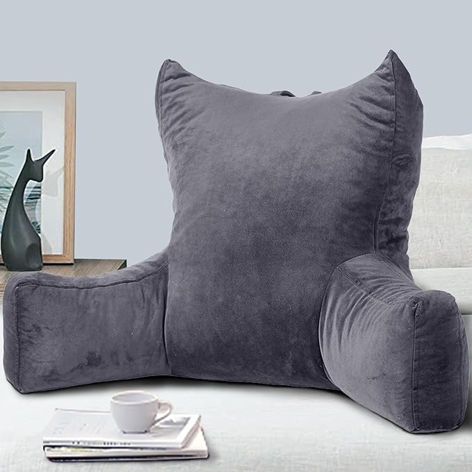 Neustern Reading Pillow for Sitting in Bed Adult, Back Pillow for Bed Shredded Memory Foam Chair Pillow with Arms and Pockets, Backrest and Support with Washable Cover for Watching TV/Gaming/Relaxing