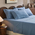 100% Linen Sheet Set Cal King Size Extra Deep Pocket Fits 18-24 Inch Mattress, Breathable & Soft, Smooth 6-Piece Set for Thick Mattresses Hotel Luxury Bedding（Cal King, Dusty Blue）
