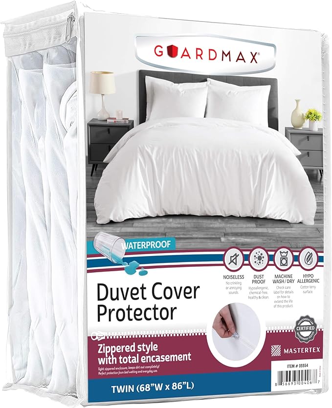 Guardmax Waterproof Duvet Cover - Jersey Fabric with Zipper Closure | Premium Quality, Bed Bug & Allergen Proof Twin (68 x 86)