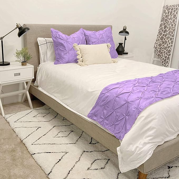 Bed Runner Set - 100% Pure Cotton 800 Thread Count - Luxury 1 Pinch Pleated Bed Runner and 2 Pillow Cover - 3 Piece Pinch Pleated Bed Runner Set Twin, Lavender