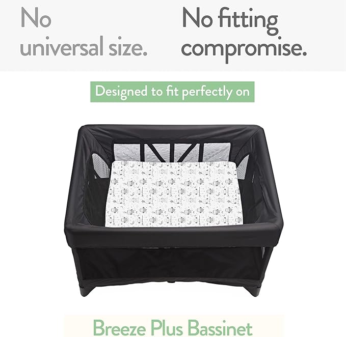 Bassinet Fitted Sheets Compatible with 4moms Breeze Plus Bassinet Model 1045 – Snuggly Soft 100% Jersey Cotton – Light + Dark Sage Green – 2 Pack – Not for Old Models