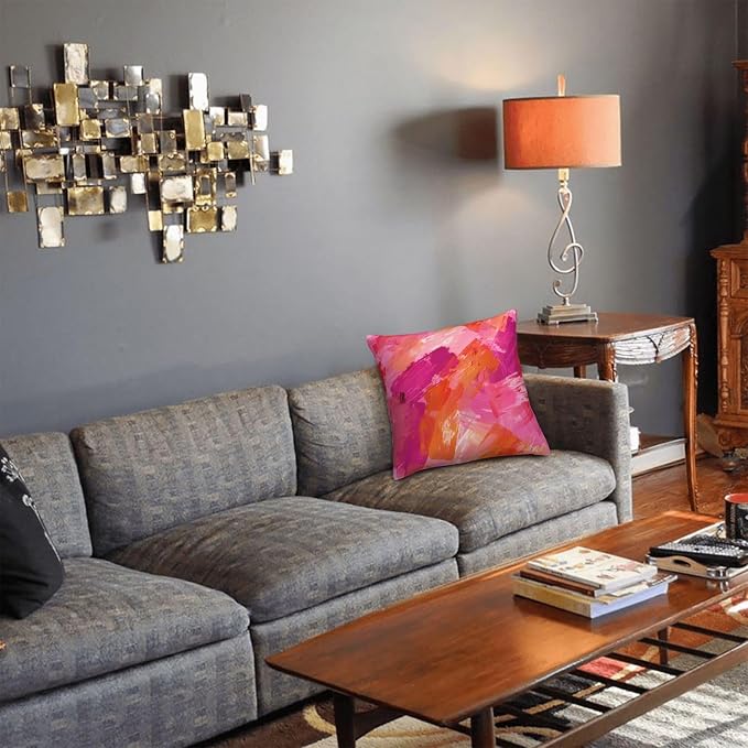 Abstract Pink and Orange Brush Aesthetic Throw Pillow Covers 18x18 inches Cozy Square Pillowcases Home Decor for Bed Couch Sofa Office Living Room Cushion Covers