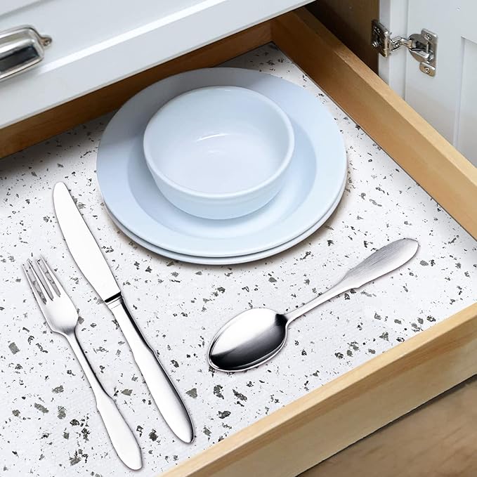 RAY STAR 12X120 Inch Shelf Liner for Kitchen Cabinets, Non-Adhesive Cabinet Liner Washable, PVC Drawer Liner for Dresser Non-Slip Bathroom (Stone)(5 Roll)