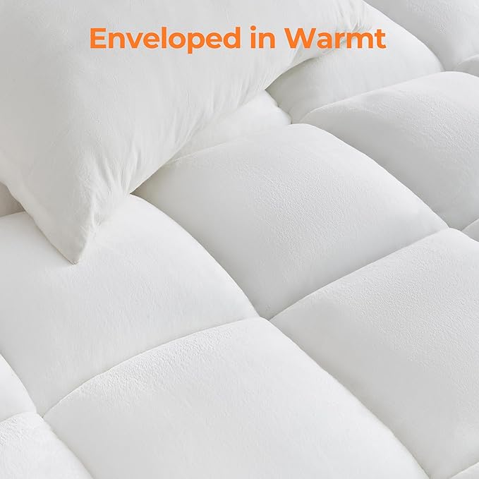 Ultra Soft Coral Fleece Full Size Mattress Topper, No Compression Plush Thick Pillow Top Mattress Pad with Deep Pocket, Winter Warm Cozy Bed Topper Cover for Back Pain Relief
