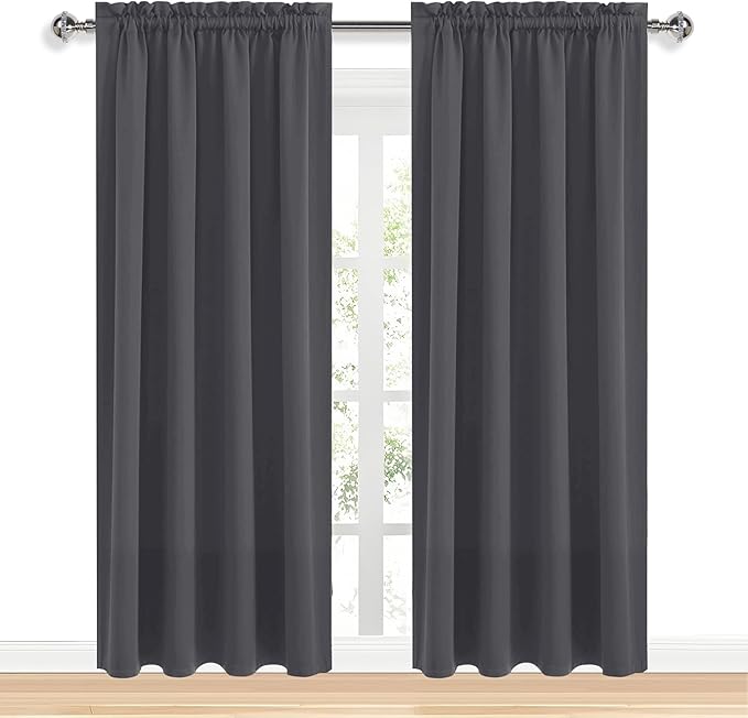 DWCN Blackout Curtains for Bedroom 84 Inch Length 2 Panels Set, Solid Thermal Insulated Energy Saving Rod Pocket Window Treatment Curtains Blackout Drapes (W52 x L84 Inch, Dark Grey)