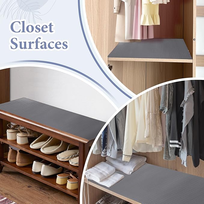 Drawer and Shelf Liner for Kitchen Cabinet: 23in X 90 Ft Non Slip Waterproof Shelf Paper Non Adhesive Refrigerator Liners Gray Easy Liners for Bathroom Cupboard with Knife Tape Measure