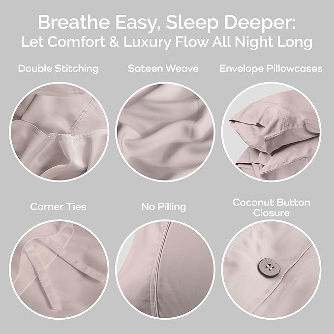 Duvet Cover Set - 100% Viscose Derived from Bamboo Duvet Cover Queen Size, 3 PC Luxury Cooling Duvet Cover for Hot Sleepers, Silky Buttery Soft Comforter Cover & 2 PC Queen Pillowcases, Blush