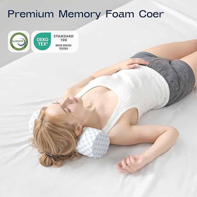 Neck Roll Pillow for Neck Pain Relief - Memory Foam Neck Support Pillow for Bed, Cylinder Pillows, Round Neck Pillow for Sleeping, 15.7 * 5 * 5 inch (Cool-Blue)