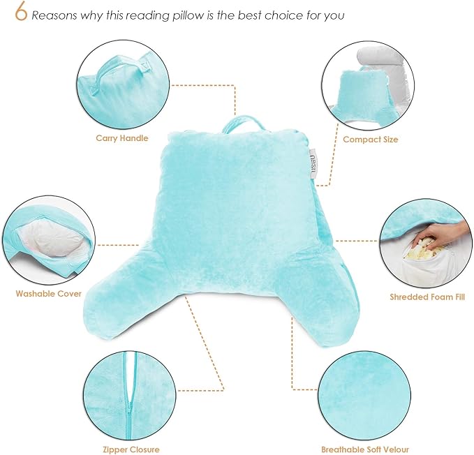 Nestl Reading Pillow for Kids & Teens with Shredded Memory Foam, Backrest Pillows for Reading, Watching, and Gaming, Use on The Couch, Bed, or Floor, Adjustable Support with Washable Cover Light Blue
