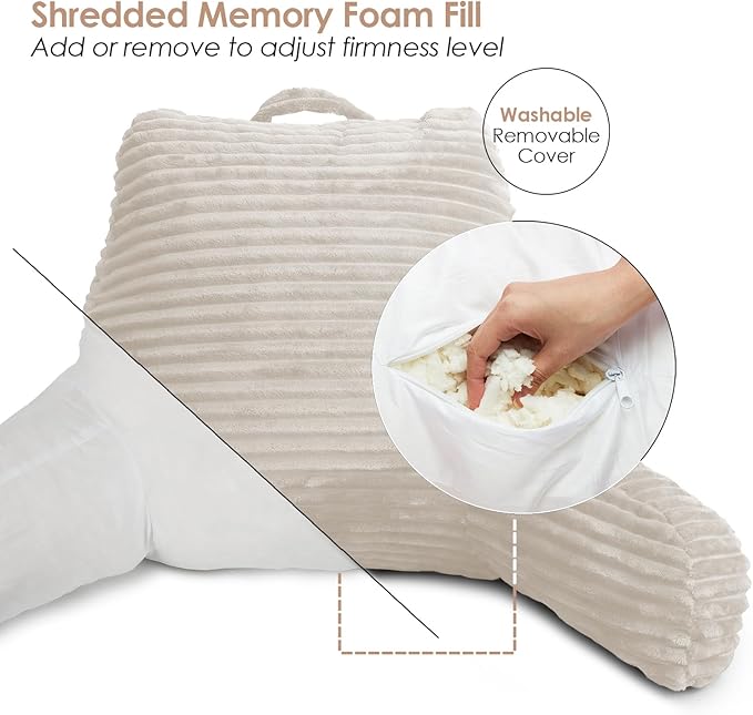 Hearth & Harbor Reading Pillow for Bed Adult – Back Pillow for Sitting in Bed, Standard Bed Pillows for Sitting Up in Bed, Foam Bed Chair Pillow, Linen Bed Rest Pillow