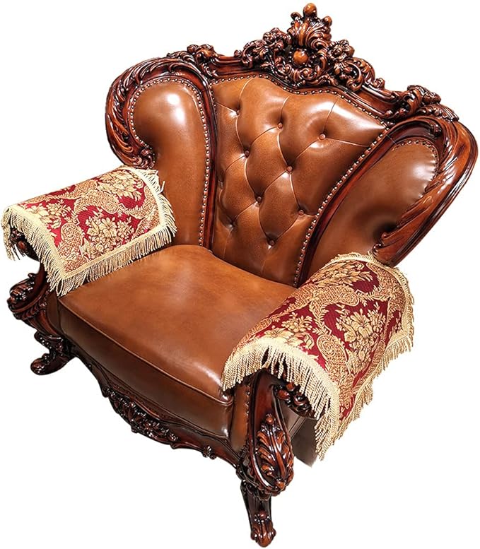 LUFEIJIASHI Luxury Sofa Armrest Covers Couch arm Covers for recliners Sofas Chairs Anti-Slip Furniture Protector Washable Set of 2,FRSG-red