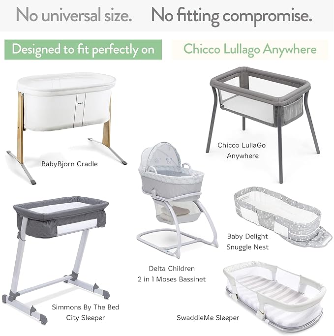 Bassinet Fitted Sheets for Chicco LullaGo Anywhere, Baby Bjorn Cradle and 14 x 29 Mattress Pad – Snuggly Soft 100% Jersey Cotton – Dusty Blue + Navy – 2 Pack