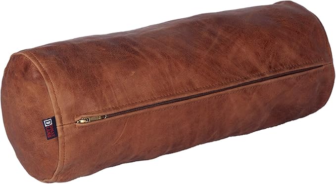 Neck Roll Pillow Cushion Cover, 18x6 Inch Full Moon Round Bolster Pillow Case, Cylinder Soft Lambskin Leather Pillowcase for Head, Spine & Neck Support During Sleep - Tan Artical Pack of 1