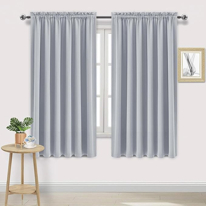 DWCN Blackout Curtains for Living Room Thermal Insulated, Energy Saving & Noise Reducing Bedroom Curtains, Silver Grey, W 70x L 72 Inch, Set of 2 Rod Pocket Curtain Panels