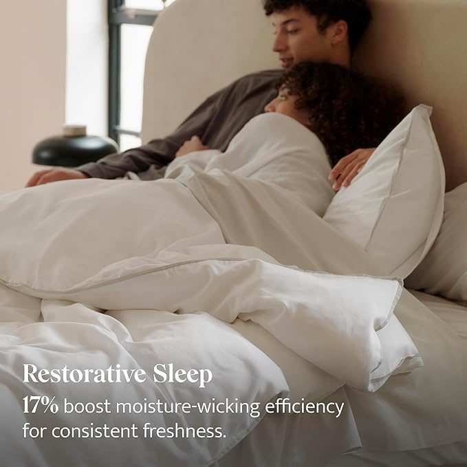 Double Stitch Cotton Tencel Duvet Cover - Queen Size Comforter Cover, Luxury & Soft Eucalyptus Lyocell Bedding for Hot Sleepers, Cooling & Breathable, Button Closure, Bright White Contrast, 90"x90"