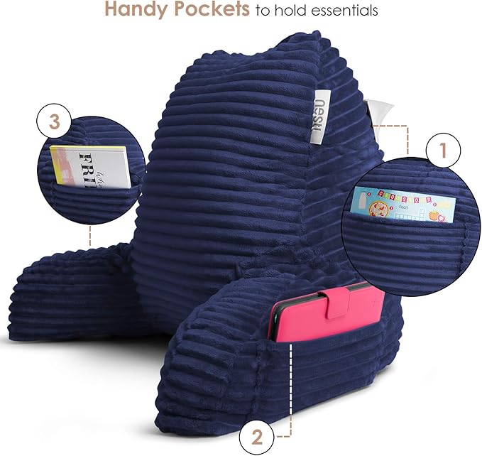 Hearth & Harbor Reading Pillow for Bed Adult – Back Pillow for Sitting in Bed, Standard Bed Pillows for Sitting Up in Bed, Foam Bed Chair Pillow, Navy Bed Rest Pillow