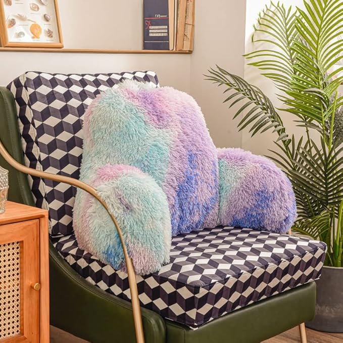 Holawakaka Reading Pillow for Sitting up in Bed Sofa Kids Teens, Backrest Pillow with Arms for Boys Girls Women Petites Pregnancy, Back Support Cushion for Couch Floor Nursery Playroom (Multi-Color)