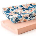 GRSSDER Stretch Ultra Soft Jersey Knit Changing Pad Cover Set 2 Pack, Change Table Pad Covers Fit 32"/34" x 16" Pads Safe and Snug, Beautiful Blush Floral Print for Girls