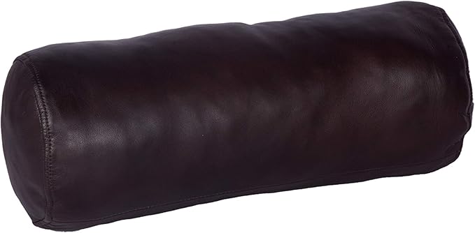 Neck Roll Pillow Cushion Cover, 14x5 Inch Full Moon Round Bolster Pillow Case, Cylinder Soft Lambskin Leather Pillowcase for Head, Spine & Neck Support During Sleep - Dark Brown Pack of 2