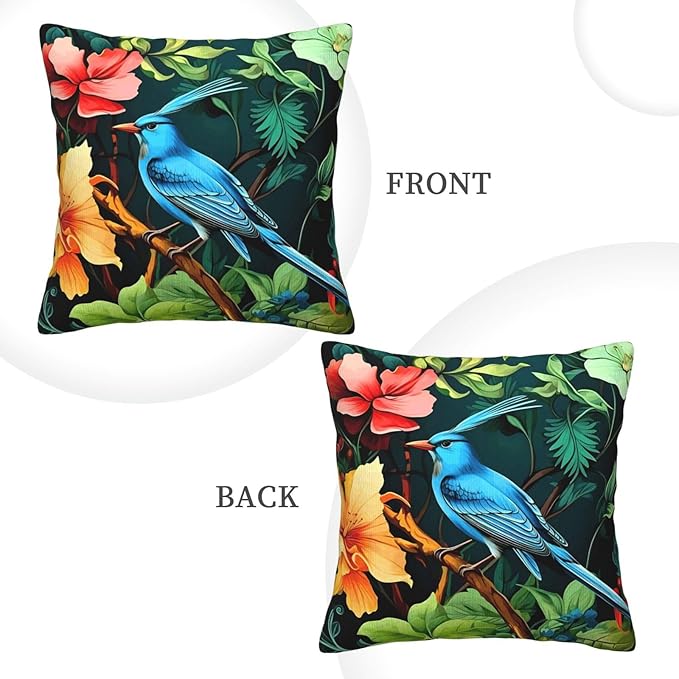 William Morris Bluebird and Flowers Design 18x18 inches Throw Pillow Covers Square Pillowcases Decor for Bed Couch Sofa Living Room Cushion Covers