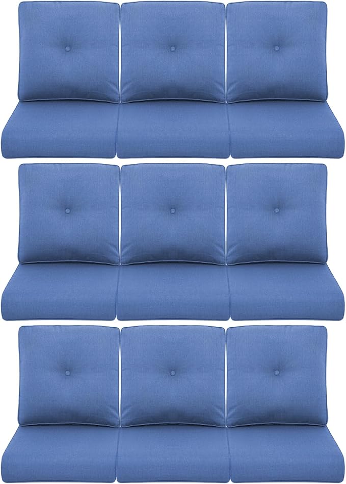 9-Piece Outdoor Patio Cushion Set - Fade & Water Resistant with Removable Olefin Cover, 22x24x4 Inch Memory Foam Cushions for Wicker Sectional Sofa – Blue/Buckle