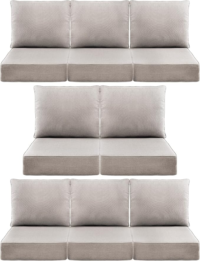 Luxury 6" Outdoor Cushions for Patio Furniture, 24x24x6" Thick Seat Cushion Set of 8, Fade Resistant Couch Chair Replacement Cushions High Density Deep Wicker Chair Cushion w/ Removable Cover, Beige