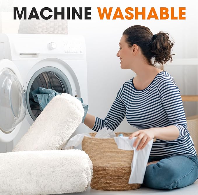 Cheer Collection Bolster Pillow. Set of 2 Shaggy Bolster Pillows, Decorative Cylinder Pillows for Bed & Couch, Round Neck Roll Pillow, Plush Tube Pillow for Lumbar, Head, Spine Support, White