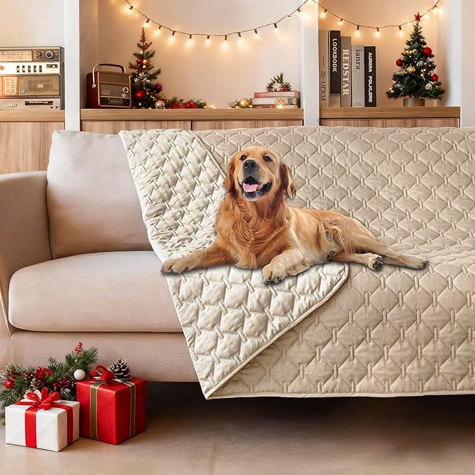 gogobunny 100% Double-Sided Waterproof Dog Bed Cover Pet Blanket Sofa Couch Furniture Protector for Puppy Large Dog Cat, Reversible (52x82 Inch (Pack of 1), Dark Beige/Light Beige)