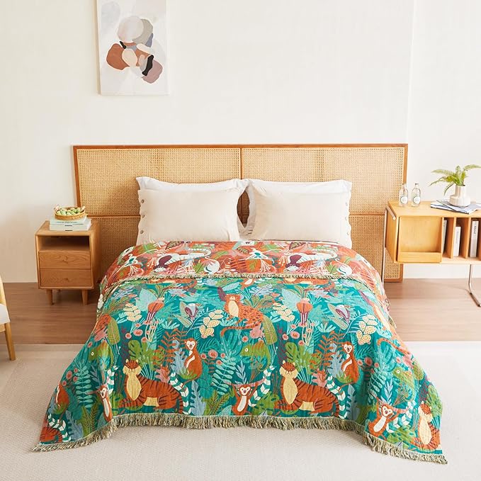 MSGKV Throw Blanket for Couch Cotton Animals Blanket 50"x60" Sofa Chair Blankets Muslin Breathable Lightweight Farmhouse Blankets Home Decor All Seasons