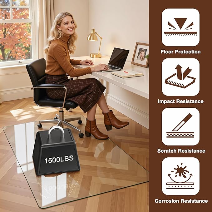 Antok Tempered Glass Chair Mat, 36"x48" Office Chair Mat for Carpet & Hardwood Floors, Heavy Duty 0.2" Desk Chair Mat for Smooth Rolling at Home or Office