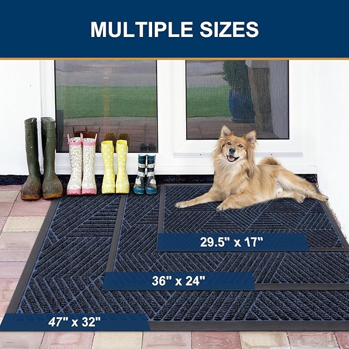 Smiry Front Door Mat Outside Entrance, Heavy Duty Sturdy Natural Rubber Doormat, Trap Dirt and Moisture, Easy Clean Low Profile Mats for Indoor Outdoor Entry, Irregular Triangle (59x20, Navy Blue)